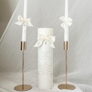 Modern Unity Candle Set with Bible verse Handcrafted Ceremony Keepsake