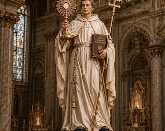 Saint Norbert Statue, Hand Painted Catholic Saint Sculpture with Monstrance and Staff