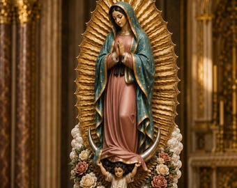 Our Lady of Guadalupe Statue, Hand Painted Virgin Mary Sculpture, Catholic Marian Figure, Luxury Resin Art