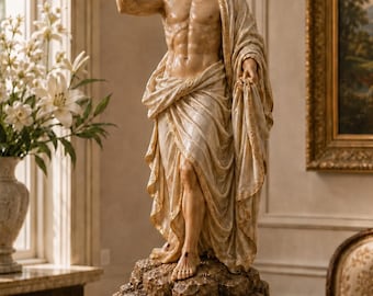 Resurrected Christ Statue, Hand Painted Risen Jesus Catholic Sculpture, Easter Church Decor