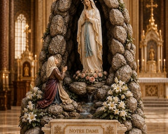 Our Lady of Lourdes Grotto Statue, Virgin Mary and Saint Bernadette Diorama, Limited Catholic Resin Sculpture