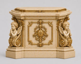 Cherub Baroque Pedestal for Statue, Marble Look Gold Display Base, Catholic Altar Stand, Religious Decor
