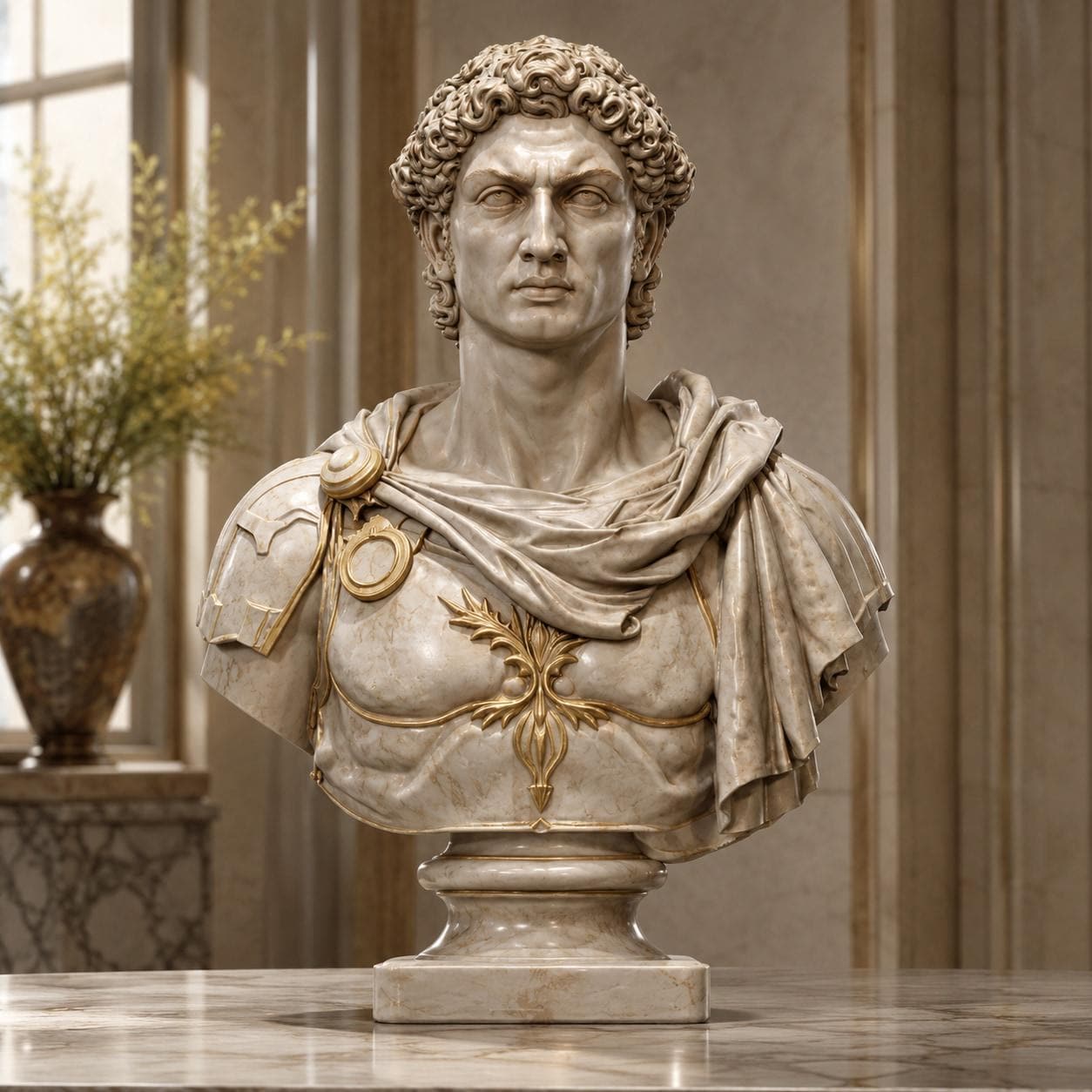 アレクサンドロス大王の胸像、ギリシャの戦士の彫刻、大理石ブロンズ