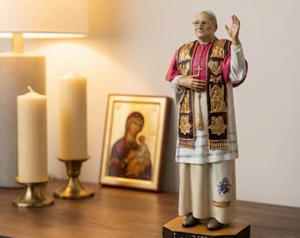 Handmålad staty av påven Leo XIV | Katolsk samlarskulptur