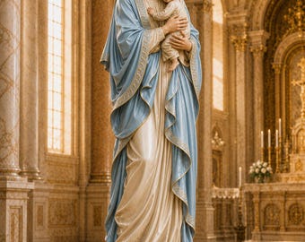 Our Lady of the Tender Embrace Madonna and Child Statue, Hand Painted Virgin Mary with Baby Jesus, Optional Pedestal