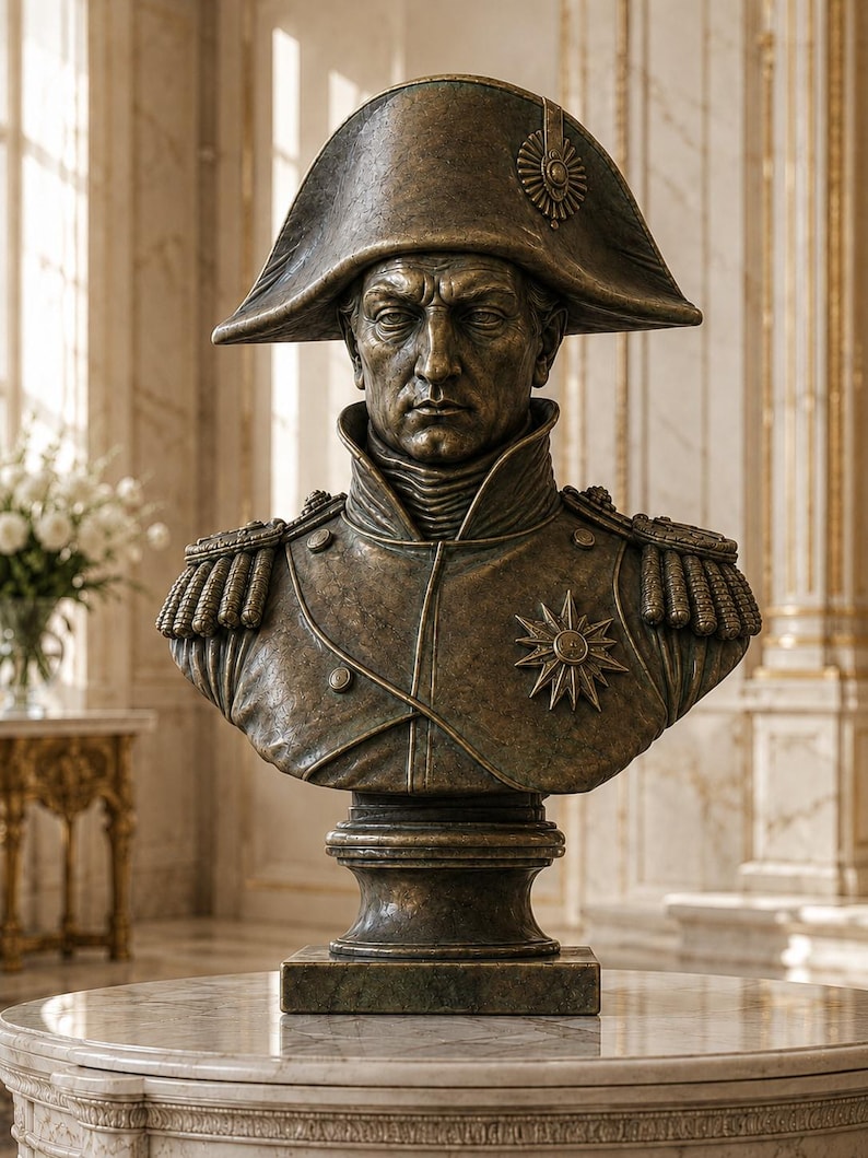 Napoleon Bonaparte Bust 3 - Classical French emperor bust in marble, bronze, color and gold-detail finishes