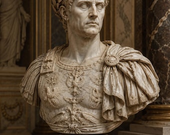 Julius Caesar Bust, Roman Emperor Sculpture, Marble Bronze Color Finish, 15-70 cm