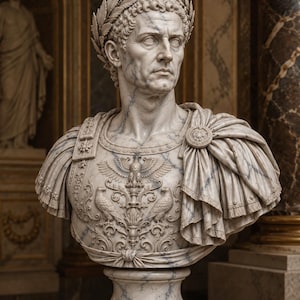 Julius Caesar Bust, Roman Emperor Sculpture, Marble Bronze Color Finish, 15-70 cm