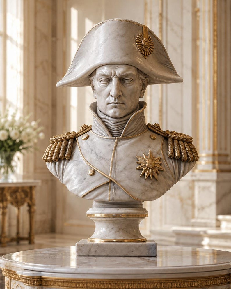 Napoleon Bonaparte Bust 4 - Classical French emperor bust in marble, bronze, color and gold-detail finishes