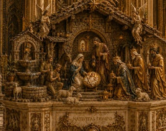 Premium Nativity Scene with Holy Family Angels and Three Kings, Luxury Hand Painted Christmas Creche