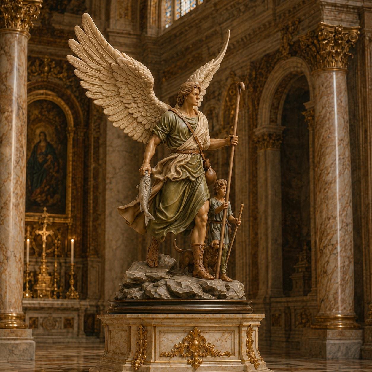 Archangel Raphael Statue – Healing Angel, Tobias, Dog, Traveler Patron ...