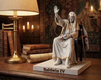 Handmålad Baldwin IV-staty – Spetälsk kung av Jerusalem, korsfararsamlarobjekt