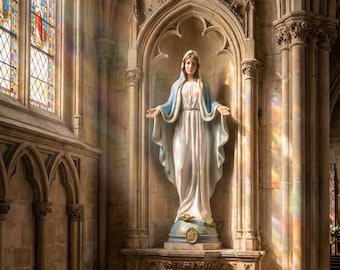 Hand-Painted Our Lady of Grace Statue - Catholic Altar Decor