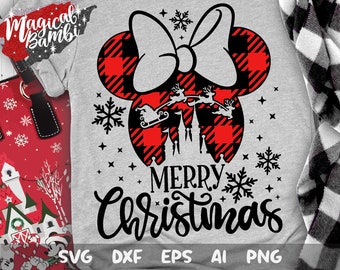 Plaid Mouse Svg, Christmas Mouse Svg, Snowflake Mouse Svg, Christmas Trip Svg, Buffalo Plaid Svg, Magic Castle Svg, Mouse Ears Svg, Dxf, Png