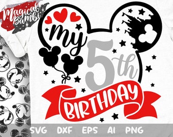 My 5th Birthday Svg, Mouse Birthday Svg, Mouse Ears Svg, Birthday Girl Svg, Birthday Boy Svg, Mouse 5 Svg, Magical Birthday Svg, Dxf, Png