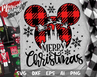 Merry Christmas Svg, Mouse Christmas Svg, Plaid Head Svg, Castle Reindeers Svg, Mouse Plaid Svg, Cut files, Svg, Dxf, Png, Eps