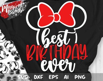 SVG de cumpleaños, orejas de ratón de castillo mágico, diseño de viaje de chicas, PNG para camisetas de sublimación