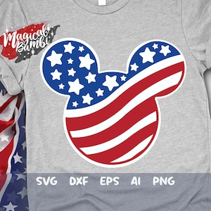 Mouse Head Svg, 4th of July Mouse Svg, Red White Mouse Svg, USA Flag Svg, America Mouse Svg, Stars Stripes, Svg, Dxf, Png