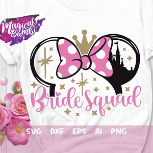 Bride Squad Svg, Bride Mouse Svg, Camisas de dama de honor, Fiesta nupcial Svg, Bachelorette Svg, Bride Castle Svg, Mouse Ears Svg, Dxf, Png