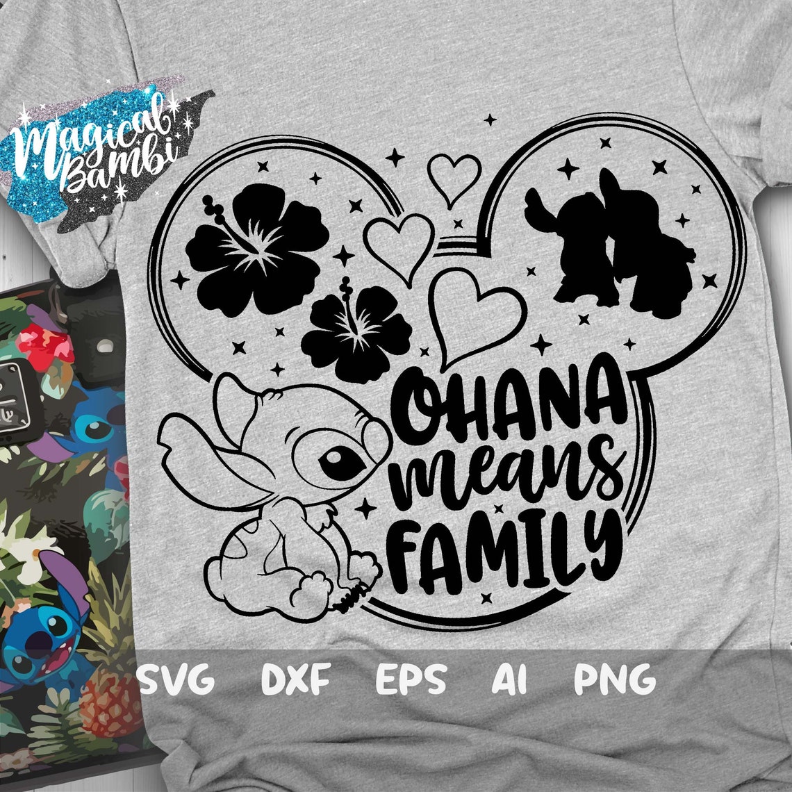 KEYCHIN Taschenspiegel 'Ohana Bedeutet Familie' – Cartoon-Design, Doppelseitig (Spiegel & Lupe), 6,5 Cm, Edelstahl