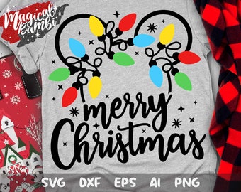 Merry Christmas Svg, Christmas Lights Mouse Svg, Christmas Svg, Christmas Trip Svg, Lights Castle, Magic Castle, Mouse Ears Svg, Dxf, Png