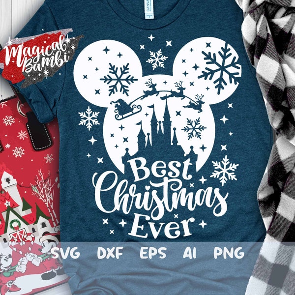 Best Christmas Ever SVG, Santa Reindeers, Christmas Svg, Christmas Trip, Magic Castle Svg, Snowflake Mouse Svg, Mouse Ears Svg, Dxf, Png