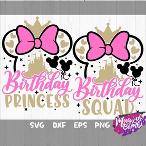 Birthday Princess SVG, Birthday Squad SVG, 2 Matching Shirts Svg, Magic Mouse Svg, Magical Castle Svg, Baby Girl, Mouse Ears Svg, Dxf, Png
