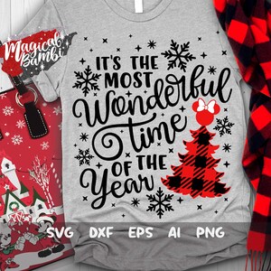 Most Wonderful Time SVG, Mouse Tree Svg, Christmas Tree Svg, Christmas Trip Svg, Plaid Mouse Svg, Plaid Tree Svg, Mouse Ears Svg, Dxf, Png