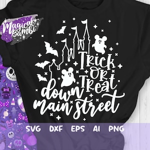 Trick or Treat SVG, Main Street Svg, Mouse Halloween Svg, Spooky Castle Svg, Mouse Ghost Svg, Cut files Svg, Dxf, Png,