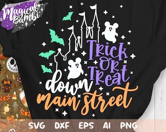 Trick or Treat SVG, Main Street Svg, Mouse Halloween Svg, Spooky Castle Svg, Mouse Ghost Svg, Cut files Svg, Dxf, Png,