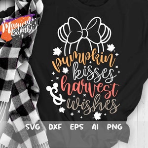 Pumpkin Kisses Harvest Wishes Svg, Mouse Pumpkin Svg, Mouse Ears Svg, Thankful Grateful Svg, Fall Svg, Thanksgiving Svg, Dxf, Png,