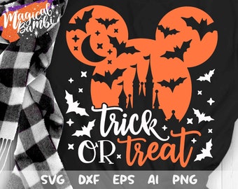 Trick or Treat Svg, Halloween Mouse Svg, Halloween Castle Svg, Cut files, Svg, Dxf, Png, Eps