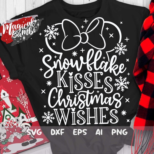 Snowflake Kisses Christmas Wishes SVG, Merry Christmas SVG, Christmas Trip Svg, Magic Castle Svg, Castle Mouse Svg, Mouse Ears Svg, Dxf, Png