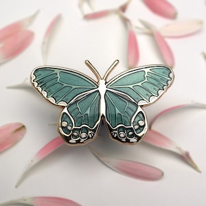 Green Blue Amber Phantom Butterfly Enamel Pin | Translucent | Patches & Pins | Pins and Pinback Lapel Brooch | Sandblast Gold Tone
