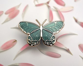 Green Blue Amber Phantom Butterfly Enamel Pin | Translucent | Patches & Pins | Pins and Pinback Lapel Brooch | Sandblast Gold Tone