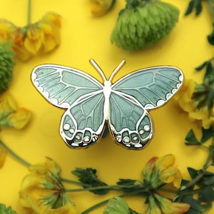 Sage Green or Muted Green Amber Phantom Butterfly Enamel Pin | Translucent | Patches & Pins | Pins and Pinback Lapel Brooch | Accessories