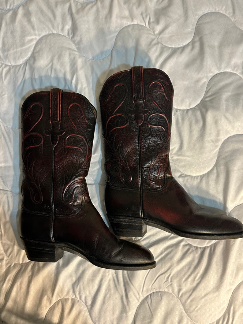 Lucchese Cowgirl Boots Cherry Color Leather Size 7.5B - Etsy