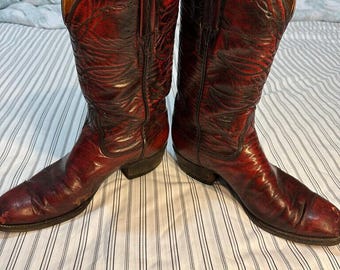 Lucchese 2000 Original Burgundy Leather Cowboy Men\'s Boots Size 11 Lucchese 2000 Dark Brown Western Leather Cowboy Boots Size  main image 2