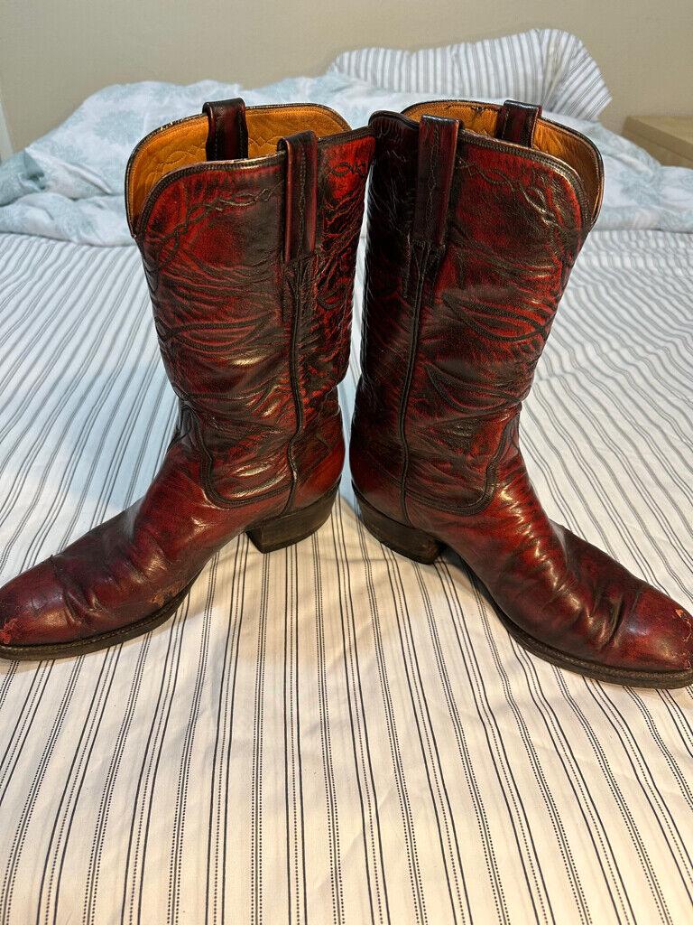 Bottes De Cow-boy Vintage Lucchese En Cuir D'autruche - Taille 9.5A - Occasion Très Bon état - Modèle 2318