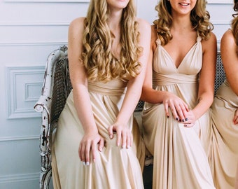 champagne gold bridesmaid dress