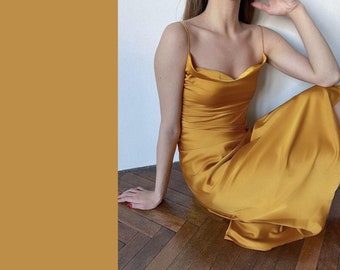 pale yellow silk dress