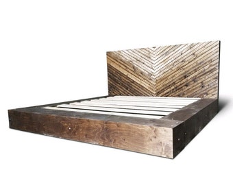 Wood Bed Frame | Headboard Wood Bed Frame | Chevron Style Bed Frame | Platform Bed Frame