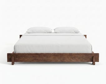 Solid Walnut Hardwood TSU Bed Frame – Japanese Low Platform Bed, Midcentury Legs
