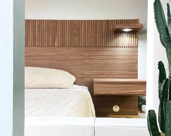 Wooden Bed Headboard Gift for Wife - Handmade Lone Flute Headboard - Customized Walnut Wood Furniture - Mid Century Modern Headboard