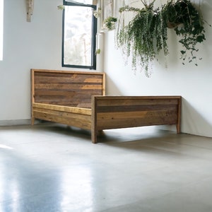 Handcrafted Wood Platform Bed Frame | Upcycled, Reclaimed Barnboard | Rustic Design w/ Brass Accents Available - The "Reclaimed Low Farmer"