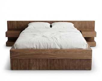 Walnut Fluted Platform Bed Frame: Modern Oana Style