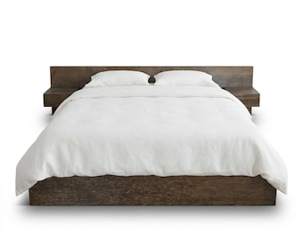 Maple Low Platform Bed Frame - Rustic Farmhouse Decor, Hidden Storage