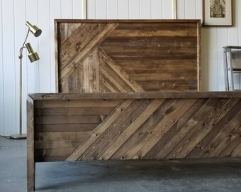 Modern Wood Bed Frame With Headboard- Solid Pine Wood