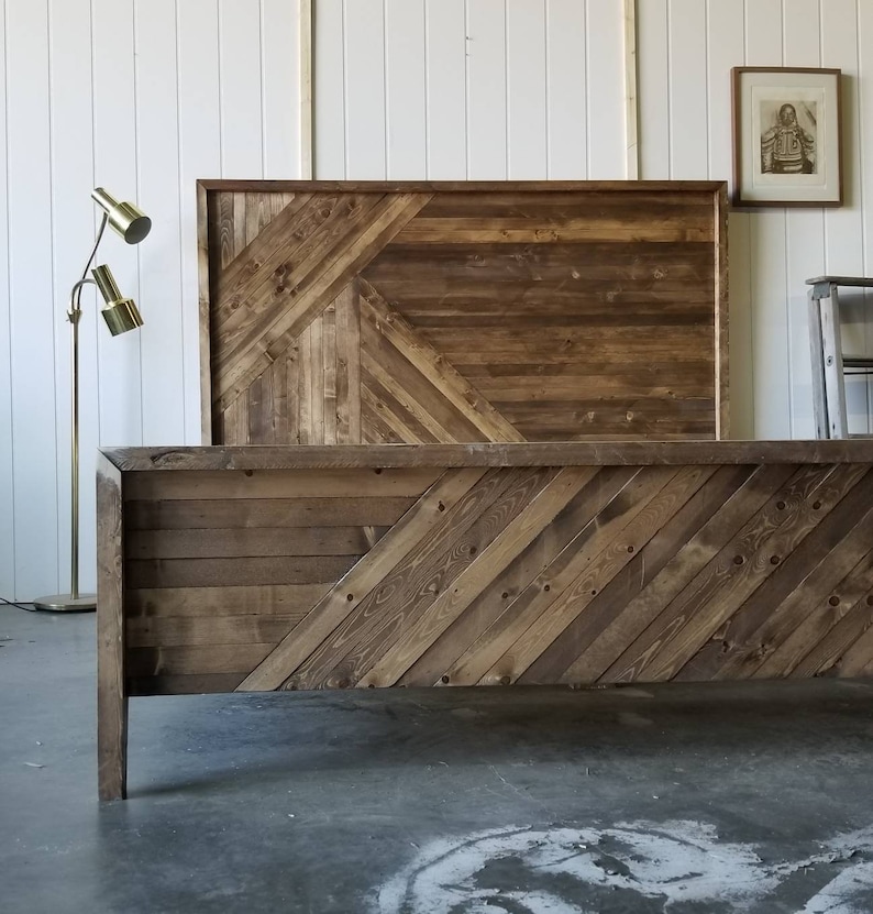 Modern Wood Bed Frame With Headboard Solid Pine Wood Etsy