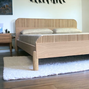 New! Hand Crafted Wood Platform Bed Frame | White Oak | Modern Design w/ Fluted Accents - The "Louette"